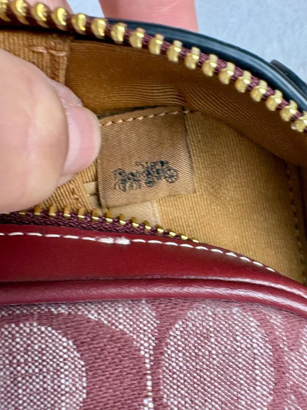 Coach Eva Phone Crossbody in Signature Chambray and Leather in Wine with Charm - Picture 11 of 16